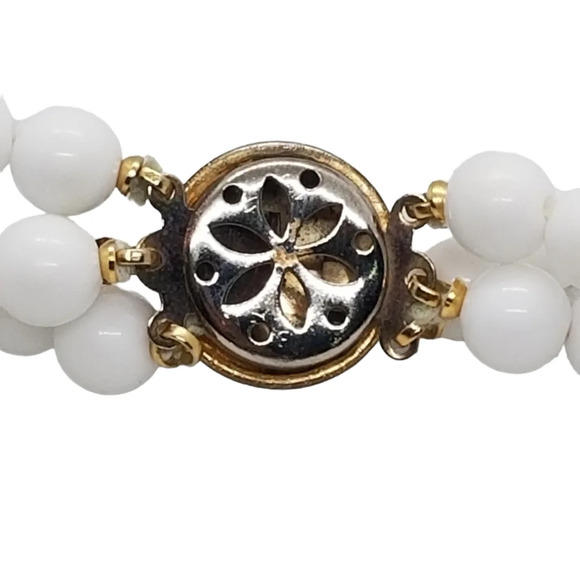 VINTAGE GOLDTONED & WHITE BAR PENDANTS & BEADED COLLAR STATEMENT NECKLACE - Picture 6 of 6